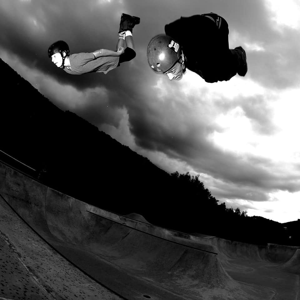 sam jackenthal and jason stinsmen rollerblading together